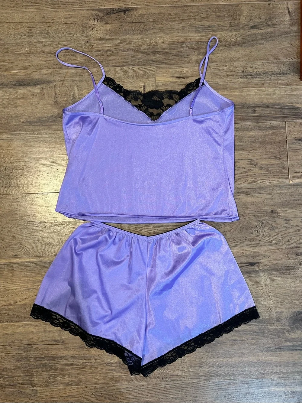 VNTG 90s Petra Fashions Purple Lace Cami Lingerie Sleep Set Made in the‎ USA